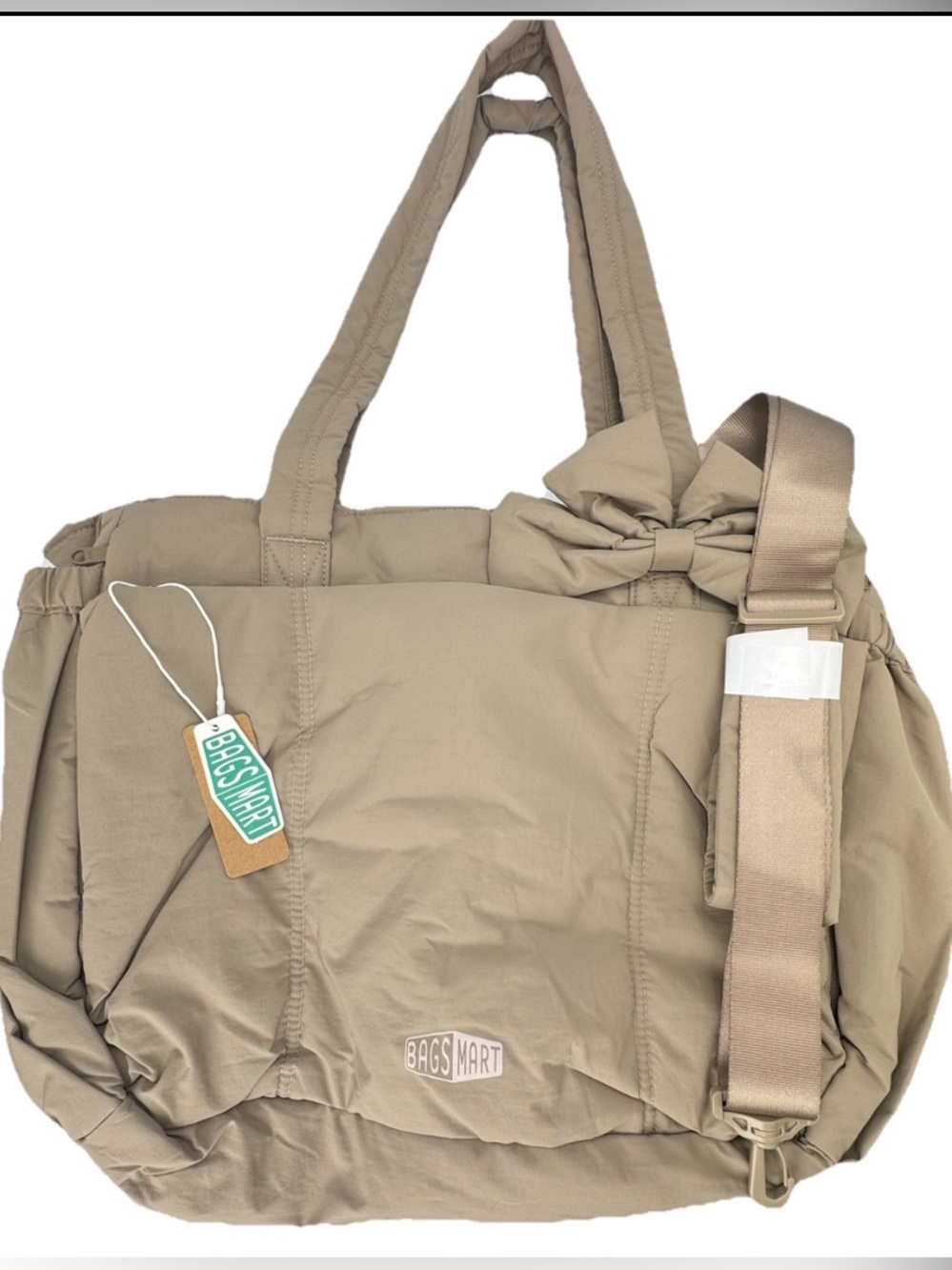 BAGSMART Crush 23L Laptop Tote Bow Travel Gym Bag Beige 15.6” NWT